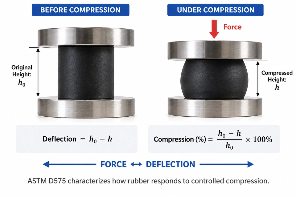 ASTM D575 rubber compression test principle